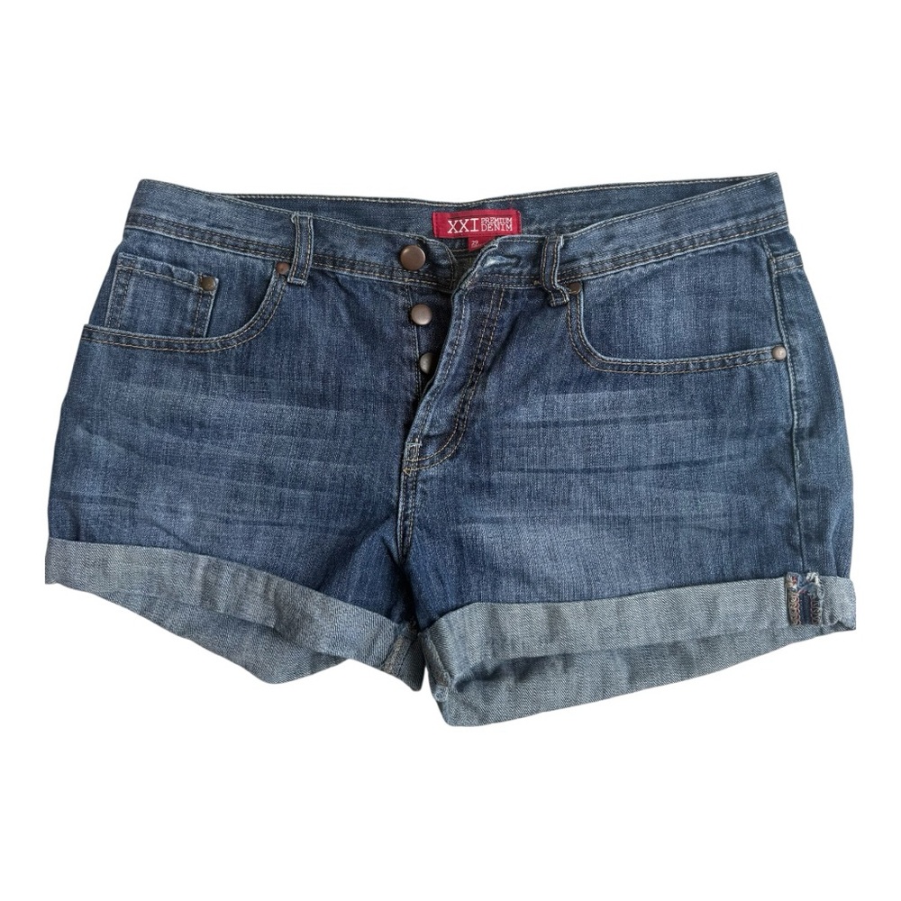 Forever 21 Blue Jean Shorts with Cuffed Hem